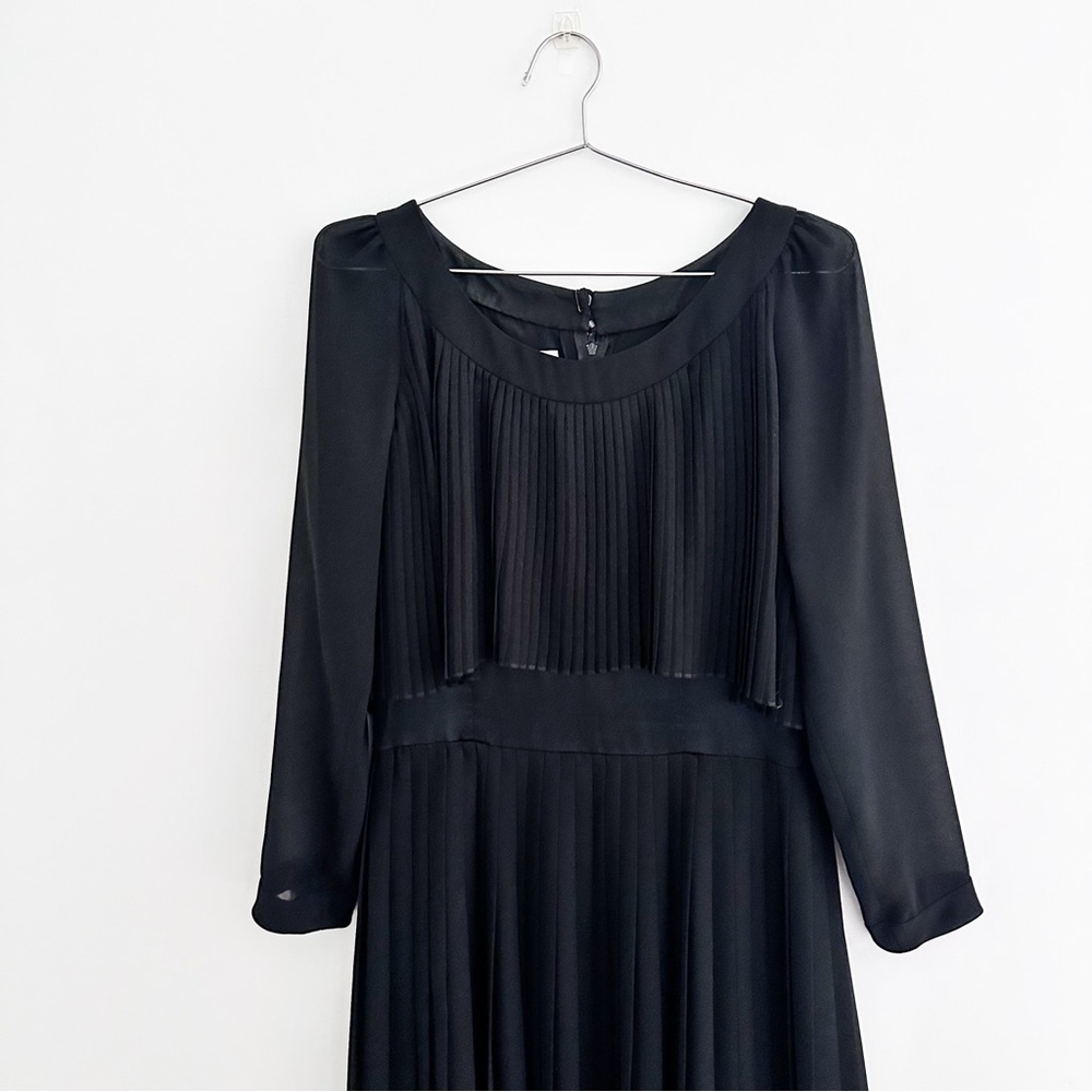 Vintage Black Pleated Midi Dress Sheer Sleeves Union Made Size 2-4 - Picture 2 of 11